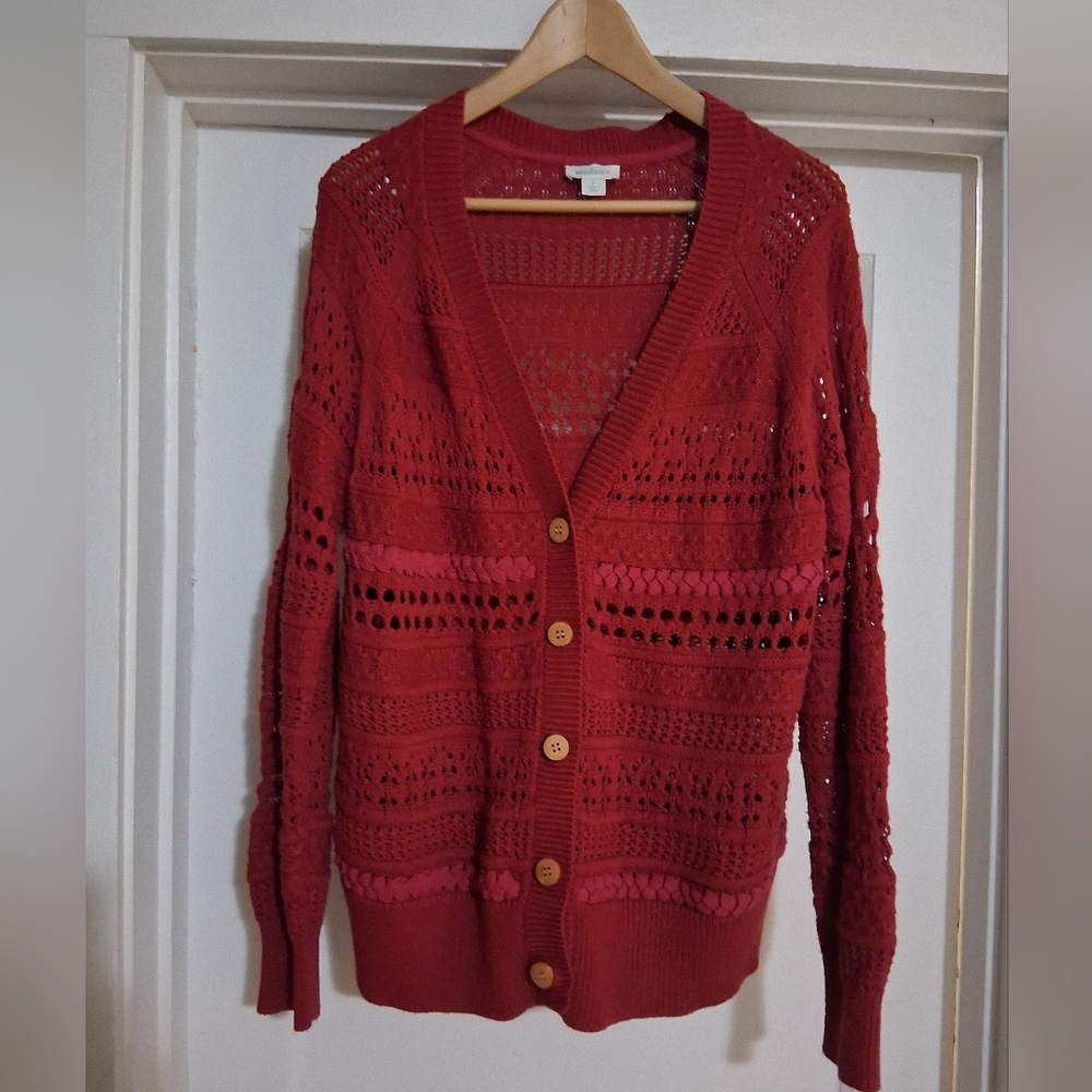 Sundance Knit Red Button Cardigan Size Large Layering Mature